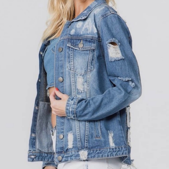 #177 🛑M BLACK FASHION TOUR DISTRESSED DENIM JACKET - Picture 4 of 8